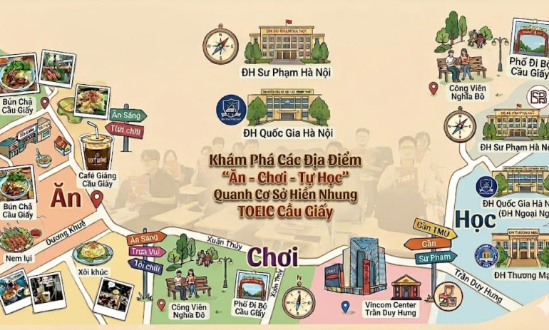 Khám Phá Các Địa Điểm "Ăn - Chơi - Tự Học" Quanh Cơ Sở Hiền Nhung TOEIC Cầu Giấy