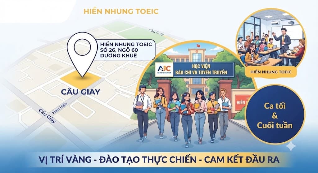 Hiền Nhung TOEIC - Vị trí "vàng" siêu thuận tiện, ngay sát cổng trường