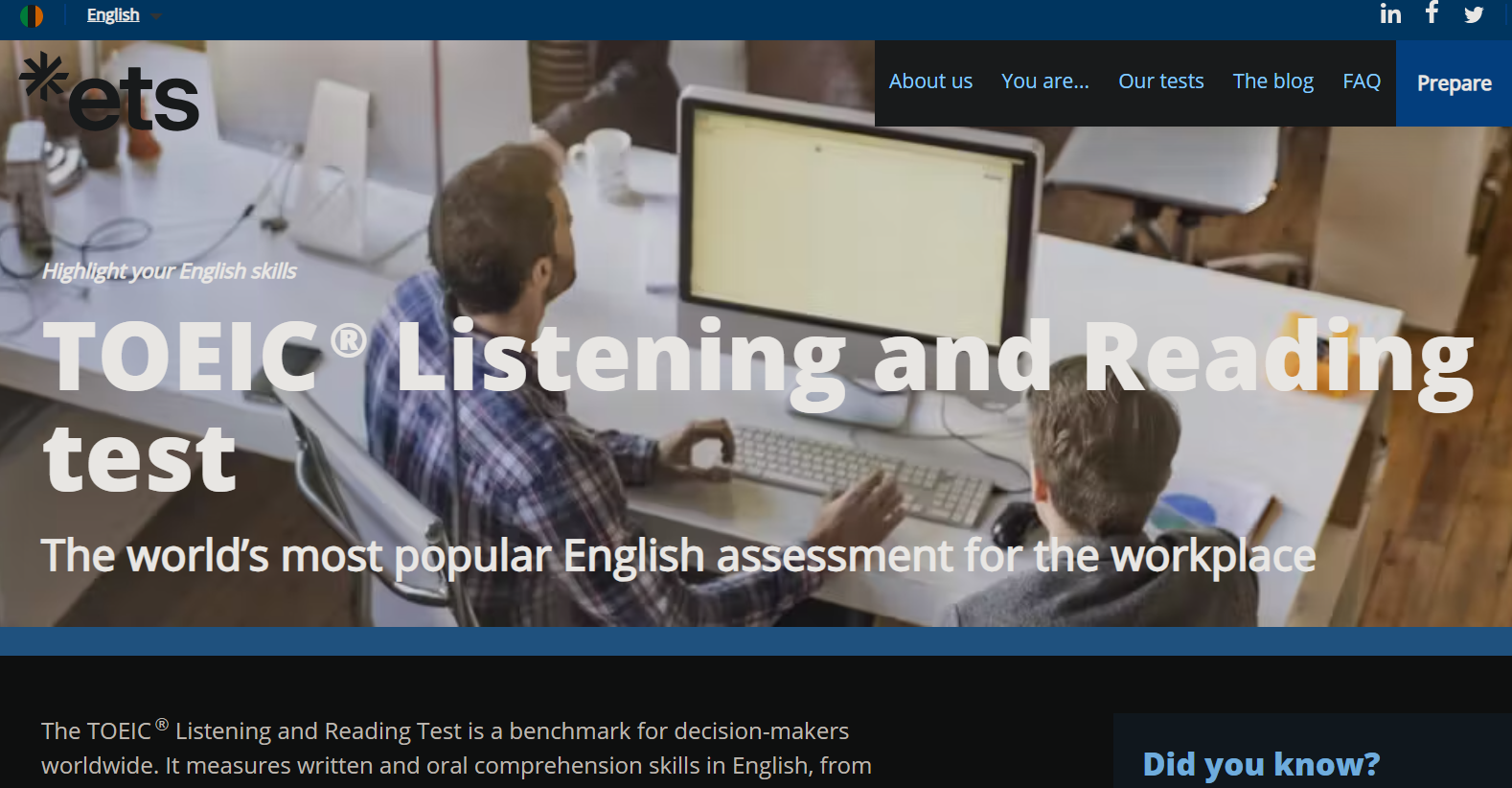 trang web chính thống xem cấu trúc đề toeic