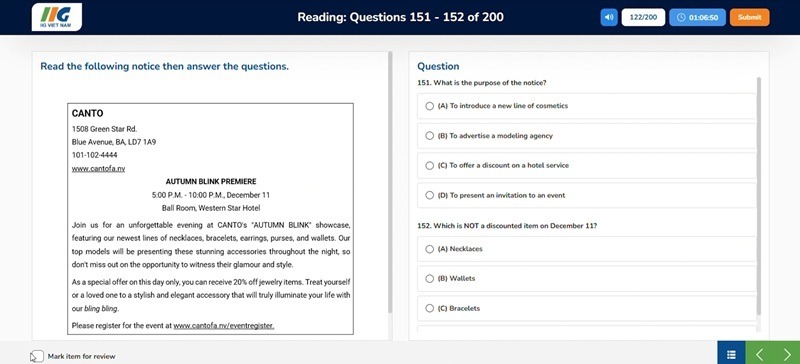 bài thi toeic kỹ năng đọc